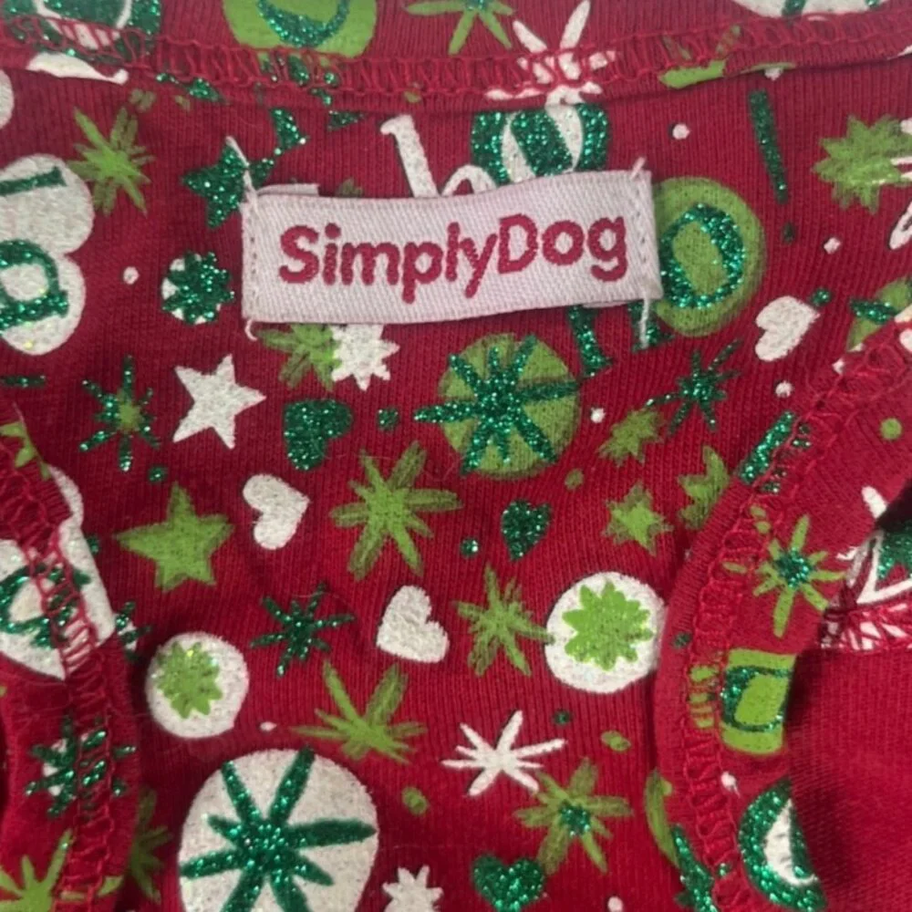 Christmas Dog Dress Red Green Glitter Size Small Snowflake Print Faux Fur Hem‎